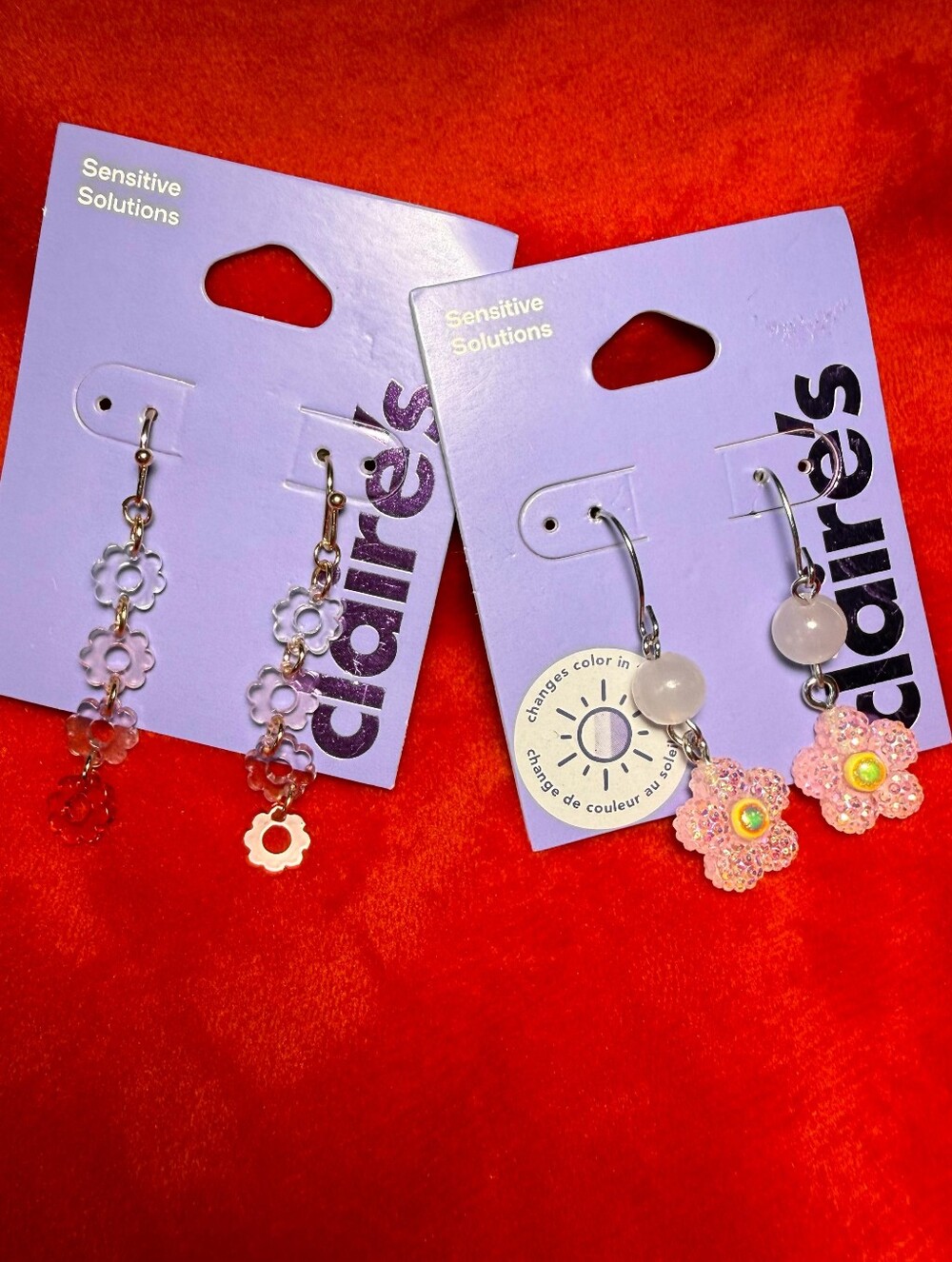 Claire's Pink Iridescent Flower Dangle Earrings
